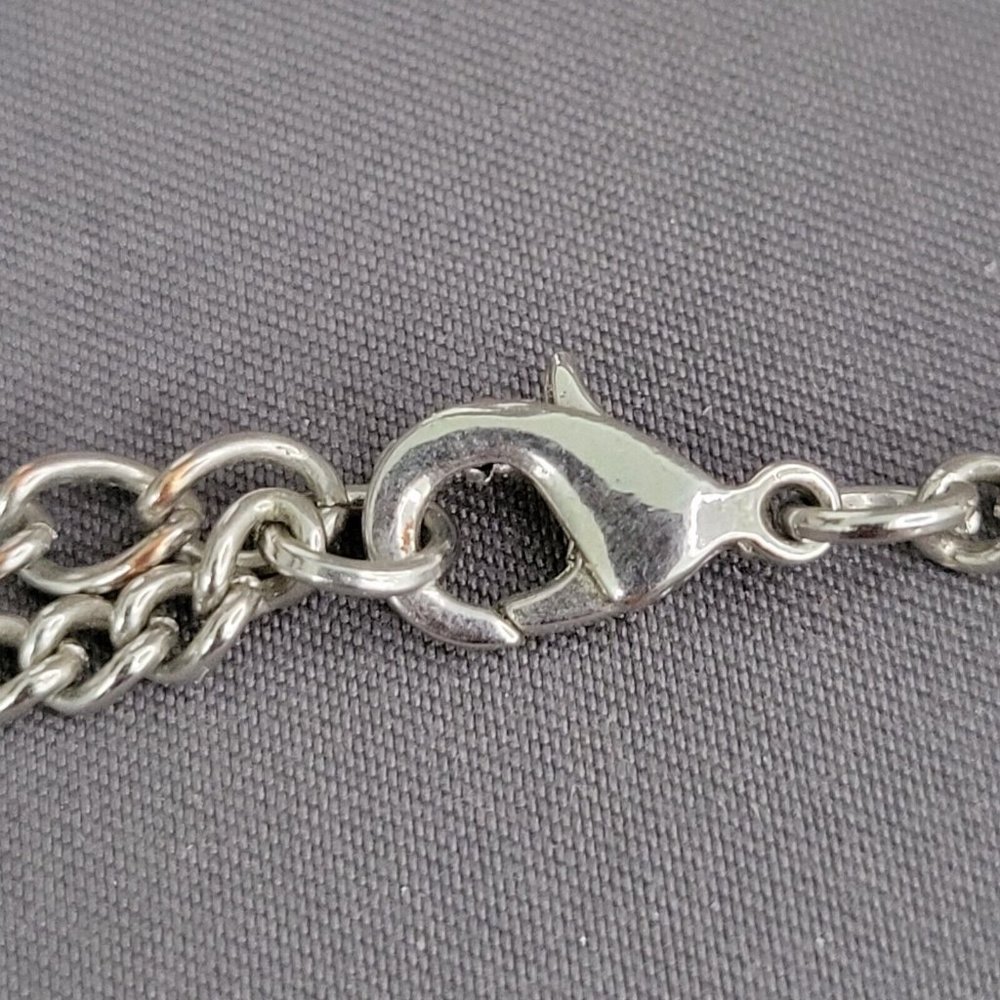 Womens Silver Tone Metal Chain Spiked Beaded Pendant Fashion Necklace 16 in - Picture 6 of 9